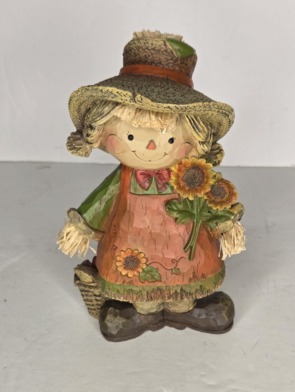 Harvest Scarecrow Girl Woodlike Figurine Thanksgiving Autumn Table Decor - Picture 5 of 8